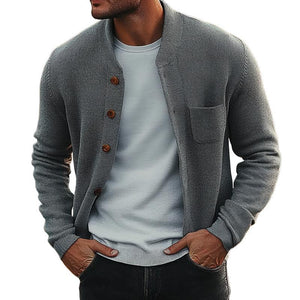 Men's Retro Crew Neck Knitted Chest Pocket Cardigan