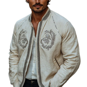 Chaqueta de algodón y lino bordada de moda de primavera para hombre