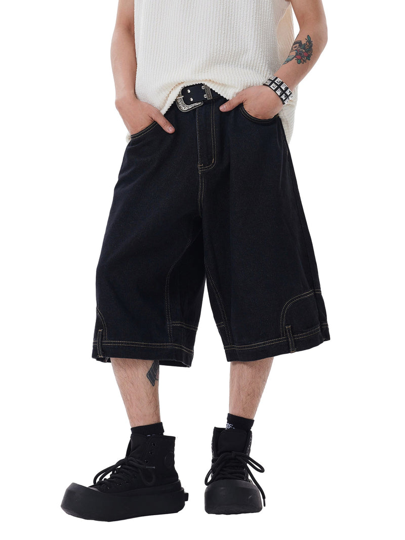 Retro Reverse Design Washed Denim Jorts