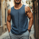 Men's Casual Linen Round Neck Loose Tank Top