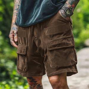Men's Casual Corduroy Multi-Pocket Loose Cargo Shorts