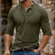 Camiseta informal de manga larga con cuello henley y múltiples botones para hombre