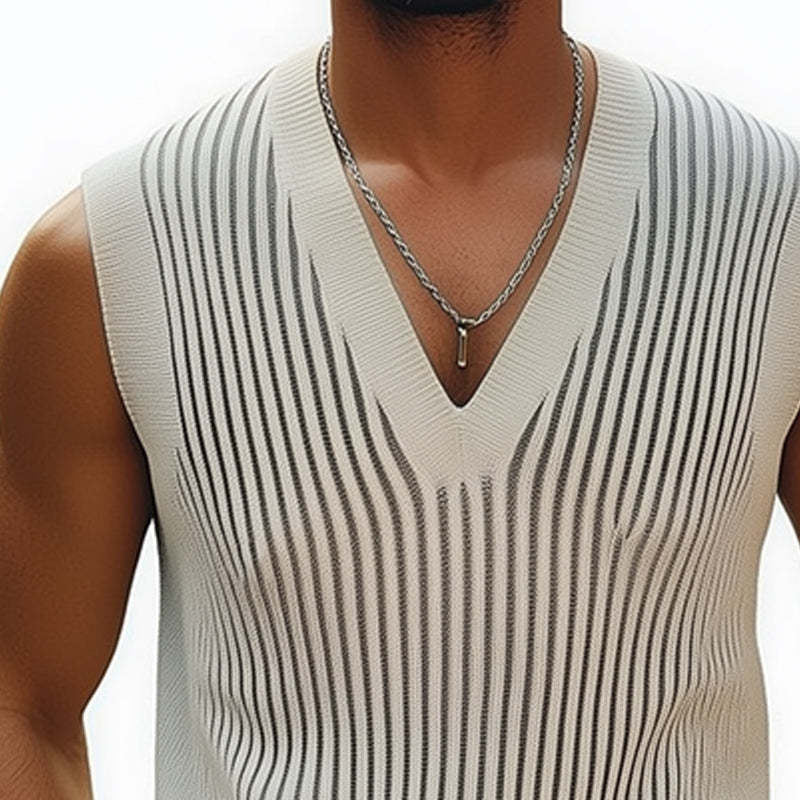 Camiseta clásica de verano de punto con rayas verticales para hombre