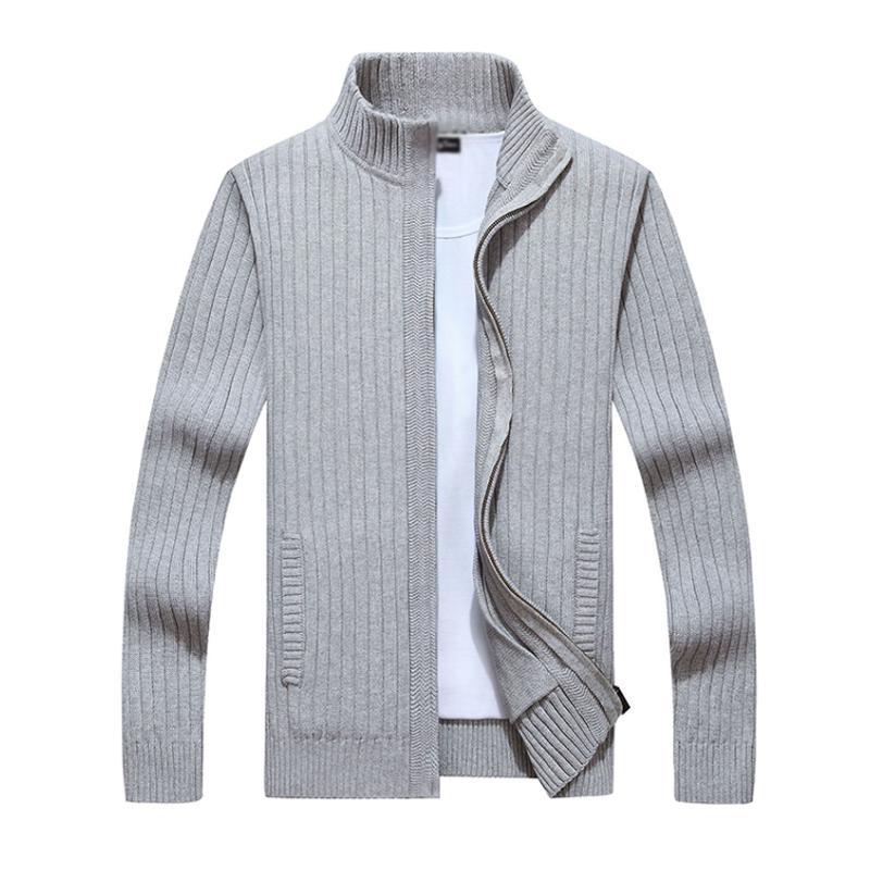 Men's Casual Stand Collar Zipper Slim Fit Knit Cardigan