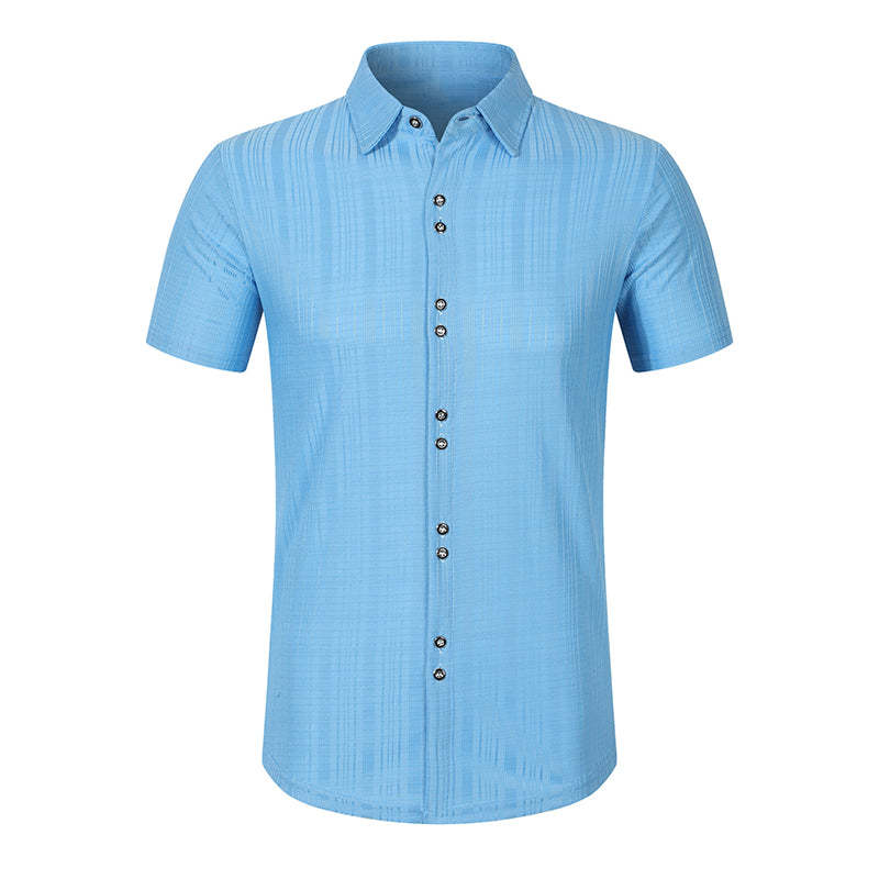 Camisa de manga corta texturizada de color liso para hombre