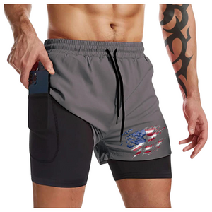 FLY USA FLAG QUICKDRY POCKET 2 IN 1 LAUFSHORTS MIT 7'' INNENNAHT