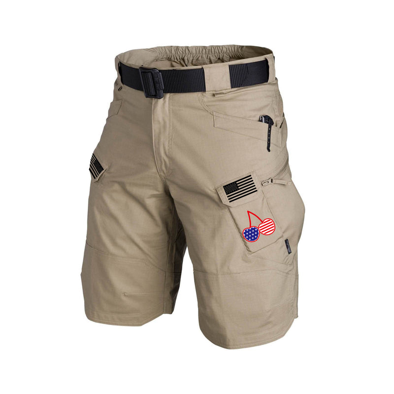 CHERRY USA FLAG TACTICAL MULTI POCKETS 11'' INSEAM PERFORMANCE CARGO SHORTS WITHOUT BUCKLE BELT