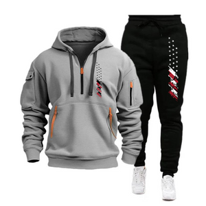 USA FLAG SPORT HOODIE SET HERREN MEHRERE TASCHEN REISSVERSCHLUSS KAPUZENSWEATSHIRT SPORTANZUG SET