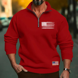 SUDADERA CASUAL CON CUELLO DEPORTIVO Y CREMALLERA SUELTA PARA HOMBRE CON BANDERA DE EE. UU.
