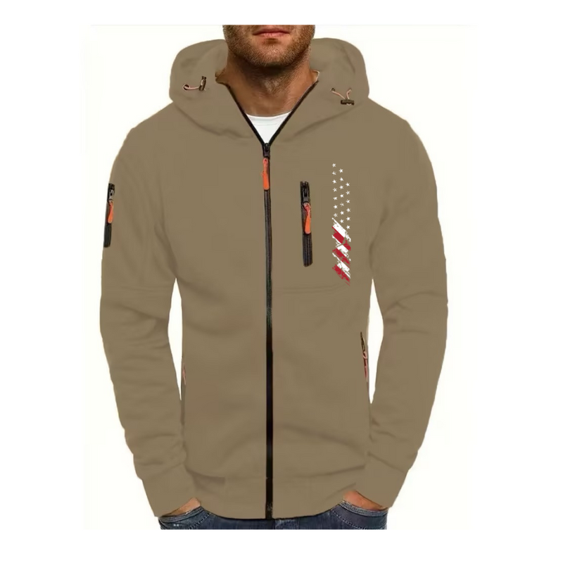 USA FLAG MEN'S SPORTS, FITNESS, LEISURE JACQUARD HOODIE, CARDIGAN, HOODIE