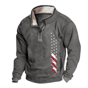 Sudadera informal con bandera de EE. UU., cuello alto, bragueta con cremallera, sudadera de forro polar