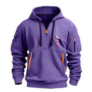 Sudadera con capucha y cremallera con bolsillo en el brazo y bandera de EE. UU.