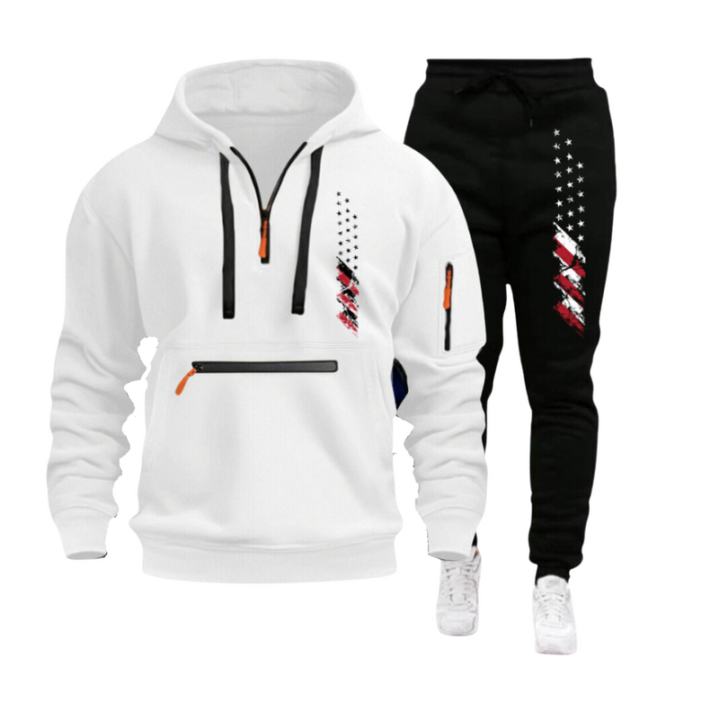 USA FLAG CASUAL SPORTS MULTI ZIPPER ARM POCKET MEN'S SWEATSHIRT HOODIE OUTFIT