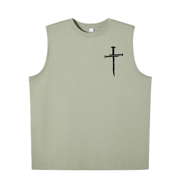 Cross print Men's pure cotton round neck vest