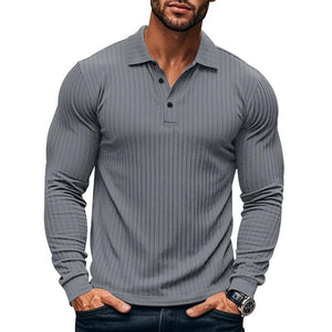 Camisa POLO informal de manga larga elástica para hombre