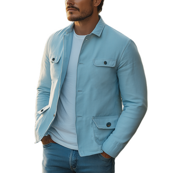 Men's Spring Retro Casual Lapel Multi-Pocket Cotton And Linen Jacket MTA2007C0K