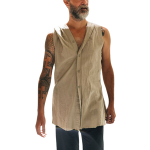 Klassisches Retro-Tanktop für Herren aus Baumwolle und Leinen mit Kapuze