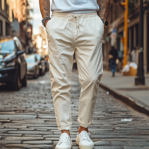 Pantalones casuales de algodón mezclado con cintura elástica para hombre, de moda de primavera