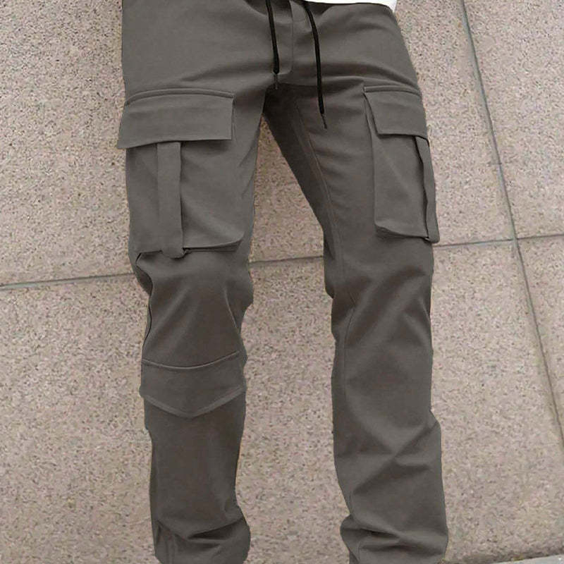 Pantalones cargo casuales multibolsillos de color liso para hombre 