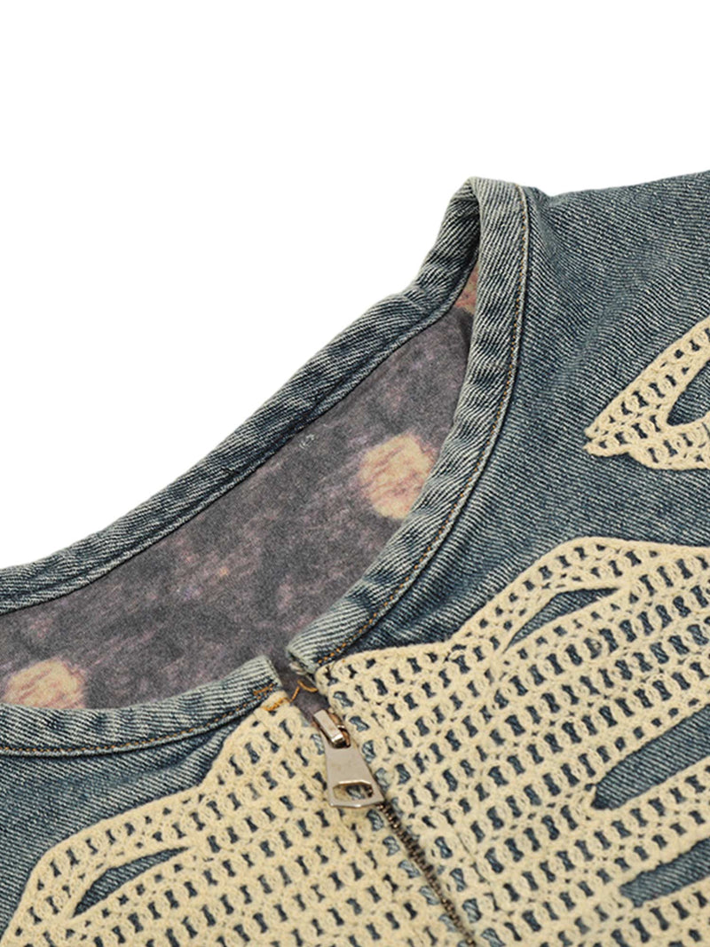 Heavy Bone Embroidered Washed Denim Jacket