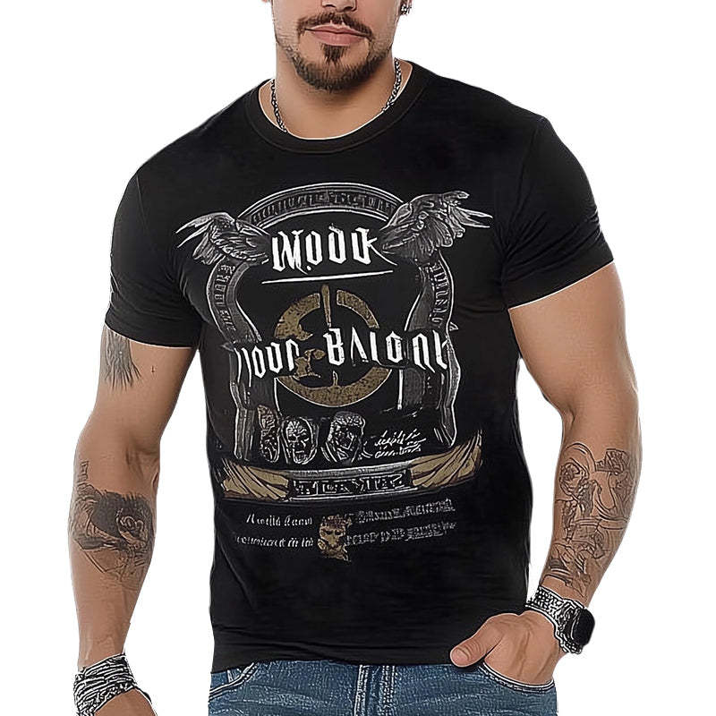 Camiseta de manga corta negra con estampado vintage y corte entallado para hombre