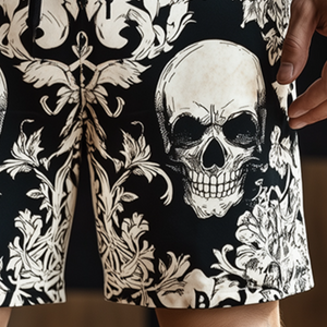 Men's Retro Skull Print Casual Shorts