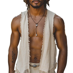 Chaleco informal abierto con flecos para hombre