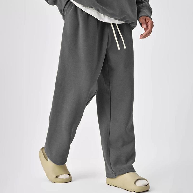 Pantalones deportivos rectos con cintura elástica y cordón de color liso para hombre