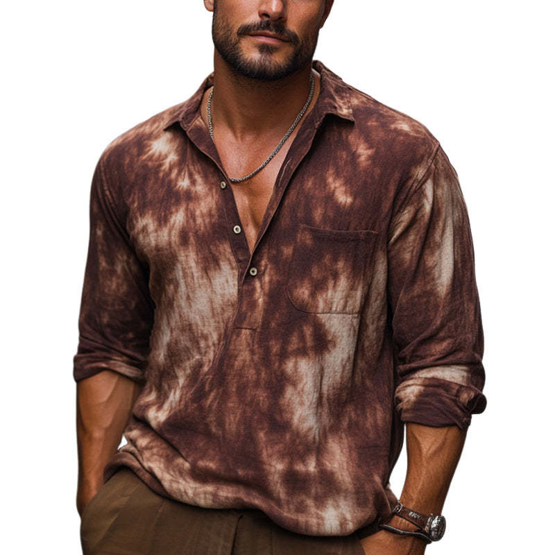 Men's Summer Red Brown Tie-Dye Cotton Casual T-Shirt
