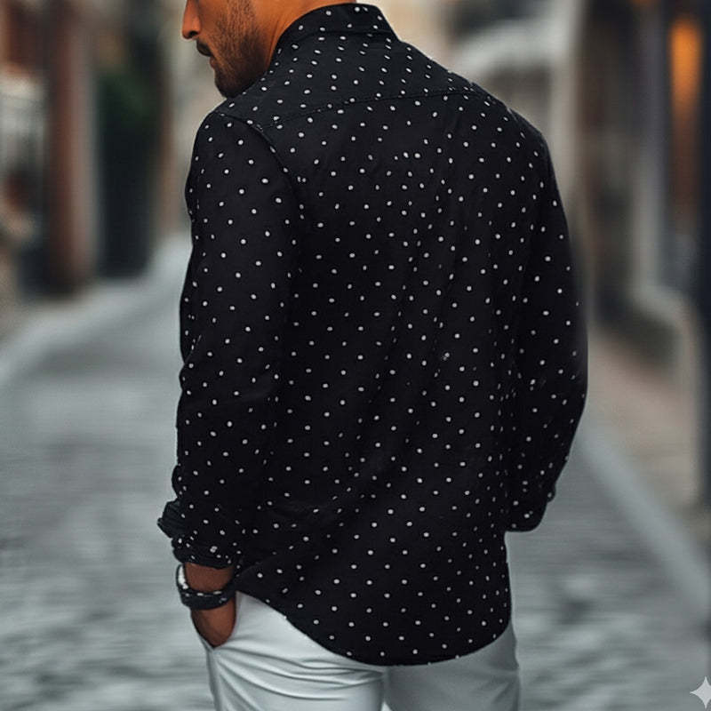 Men's Diamond Dot Stand Collar Knitted Casual Shirt