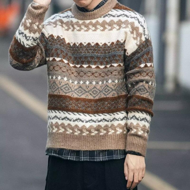 Men's Fair Isle Jacquard Round Neck Long Sleeve Sweater