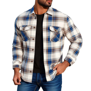 Herren Frühling und Herbst Basic Revers Plaid Langarmhemd