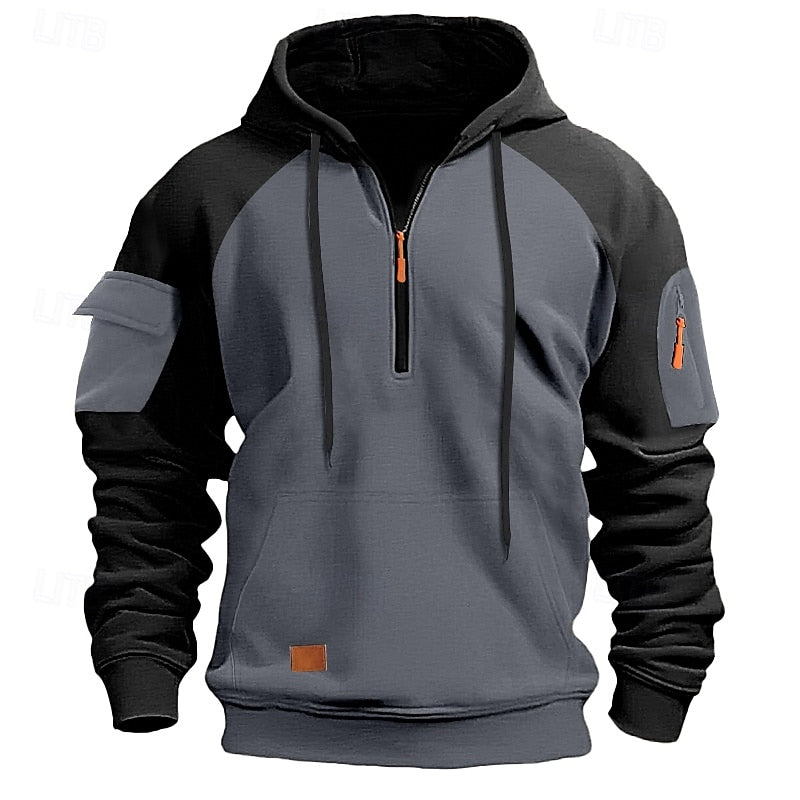 Men's Hoodie Quarter Zip Hoodie Tactical Hoodie Black Navy Blue Khaki Dark Gray Gray Hooded Color Block Tactical Sports & Outdoor Daily Streetwear Cool Casual Winter Spring &  Fall Clothing Apparel