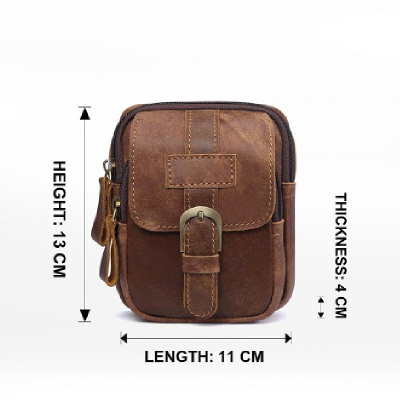 Men's Outdoor Leather Zipper Wear-resistant Waist Bag