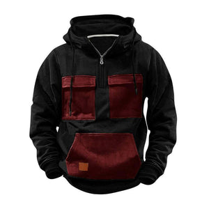 Herren-Hoodie mit Colorblock-Tasche und halbem Reißverschluss