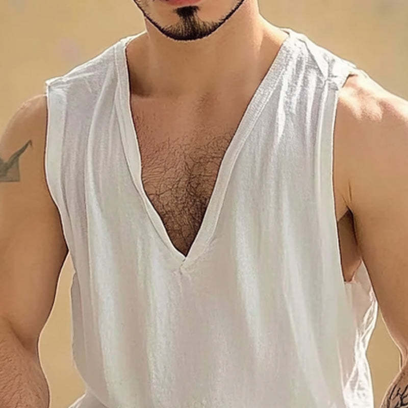 Men's Solid Color Cotton V-Neck Tank Top