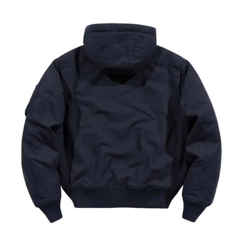 Men's Casual Cotton Loose Hooded Zipper Bomber Jacket