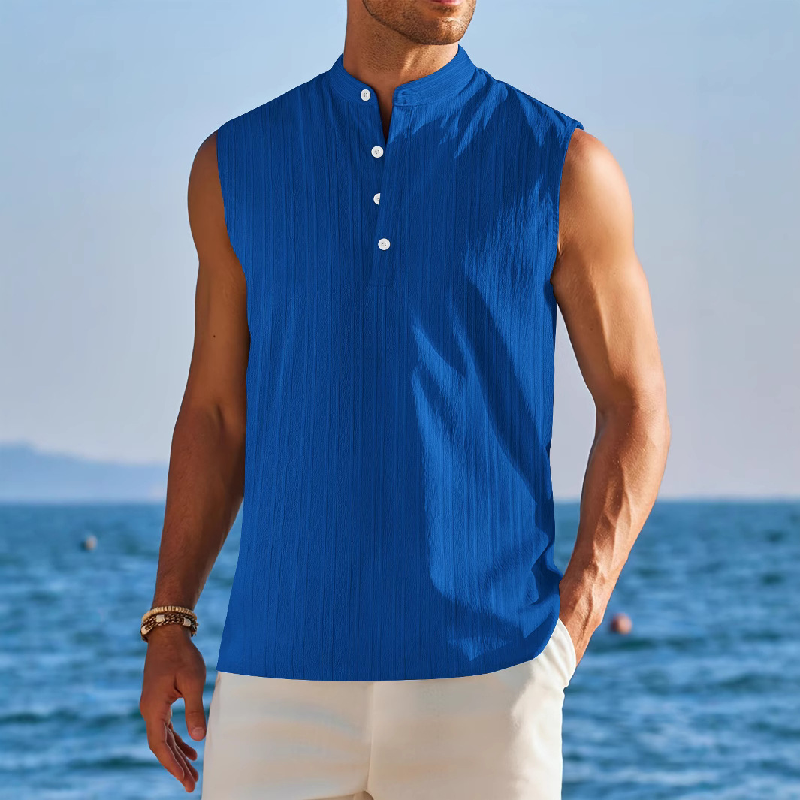 Men's Stand Collar Solid Color Sleeveless Tank Tops