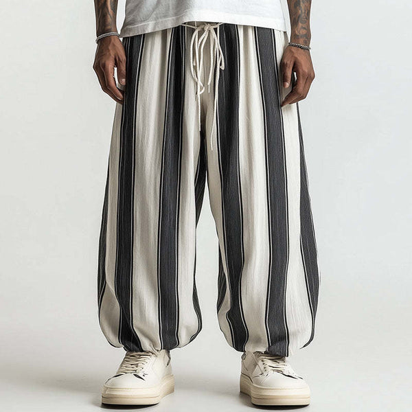 Men's Black And White Wide Striped Casual Trousers