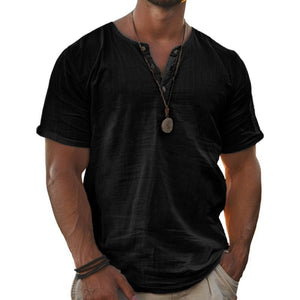 Camiseta Henley de manga corta lisa para hombre