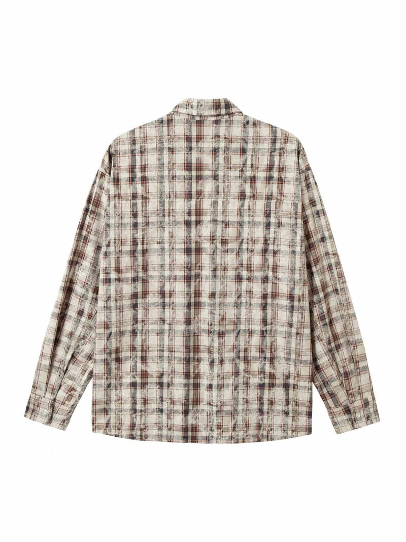 Plaid Graffiti Spray-painted Letters Long Sleeve Shirt