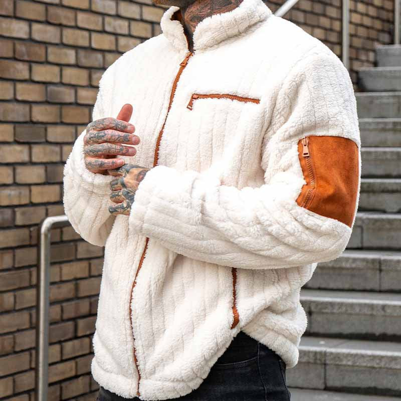 2025 COLOR CONTRASTING DESIGN PLUSH JACKET WARM COAT