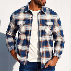 Men's Spring And Autumn Plaid Casual Long Sleeve Shirt