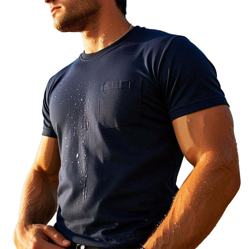 Camiseta de manga corta con cuello redondo transpirable para exteriores para hombre