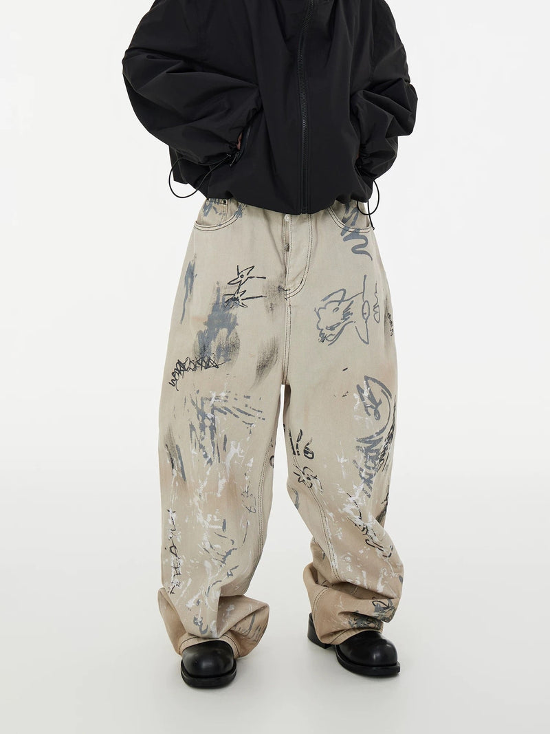 Hand-painted Graffiti Baggy Jeans