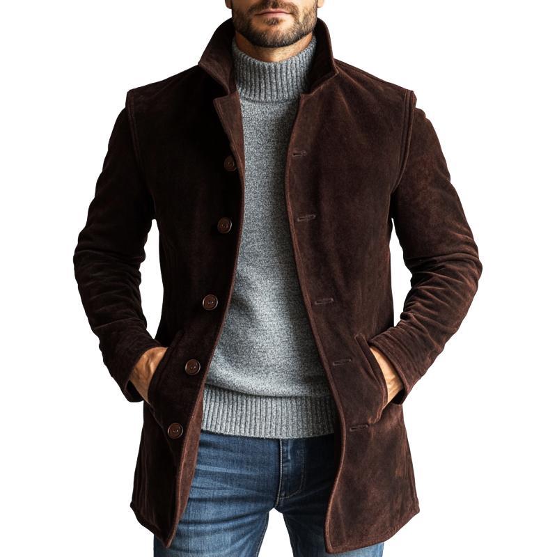 Men's Casual Solid Suede Single Breasted Mid-Length Coat