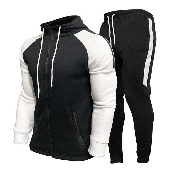 Conjunto de sudadera con capucha y pantalón casual de color contrastante para hombre