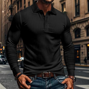 Camisa POLO informal de manga larga elástica para hombre
