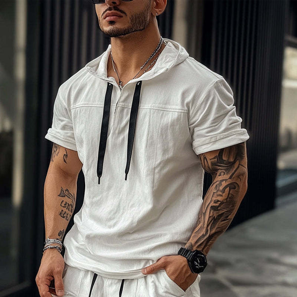Men's Cotton Solid Short Sleeve Hoodie MTA2716C1X