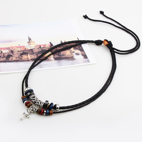 Collar con cruz de estilo étnico informal retro